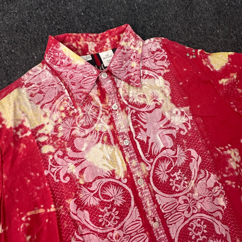 Vintage Parasuco Denim Cult Shirt Large Y2K Bleach Red Tapestry Button Up 08
